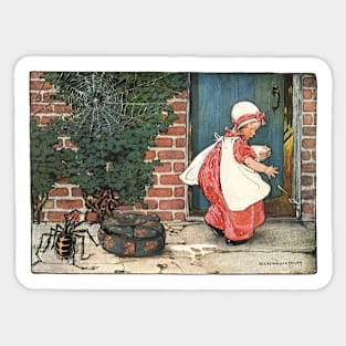 Vintage Nursery Rhyme, Little Miss Muffet by Jessie Willcox Smith Sticker